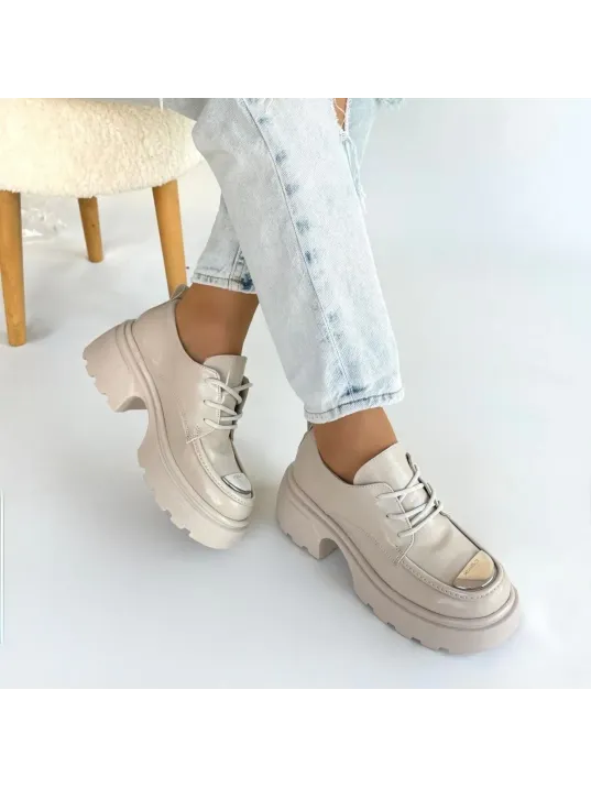 Kiya Bej Rugan Dolgu Topuk Oxford Ayakkabı Kiya Bej Rugan Dolgu Topuk Oxford Ayakkabı