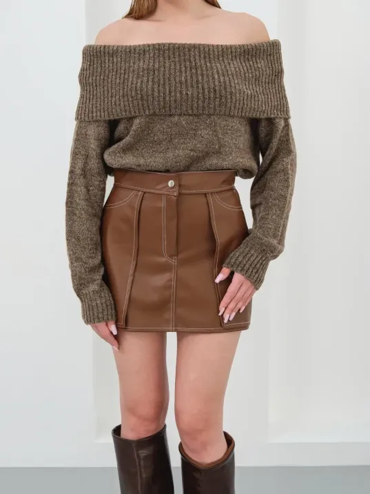 Kontrast Deri Etek Kahve W260015