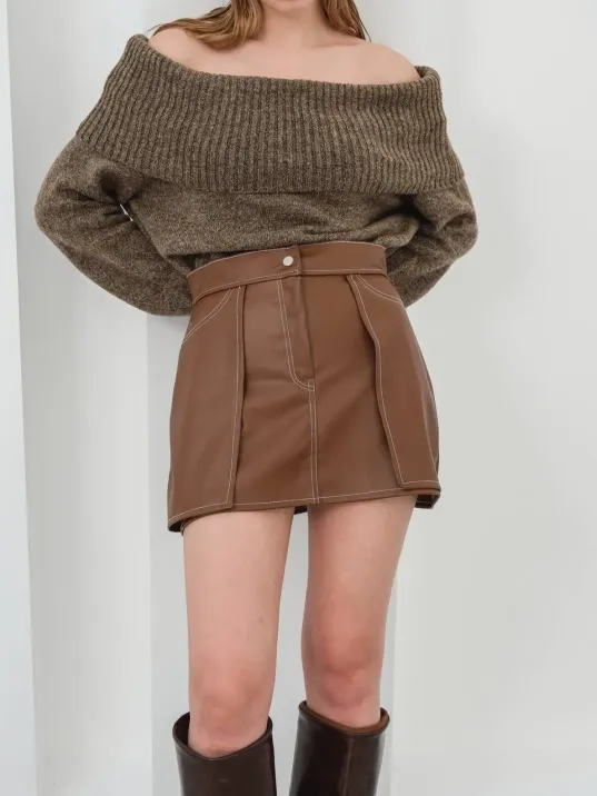 Kontrast Deri Etek Kahve W260015