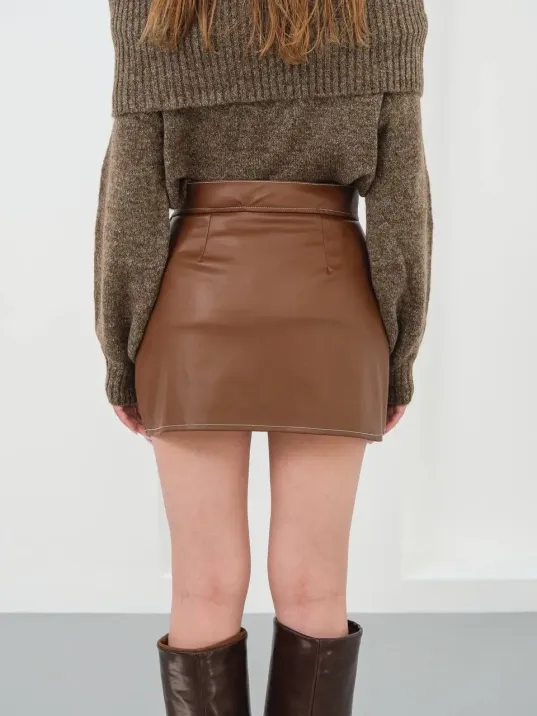 Kontrast Deri Etek Kahve W260015
