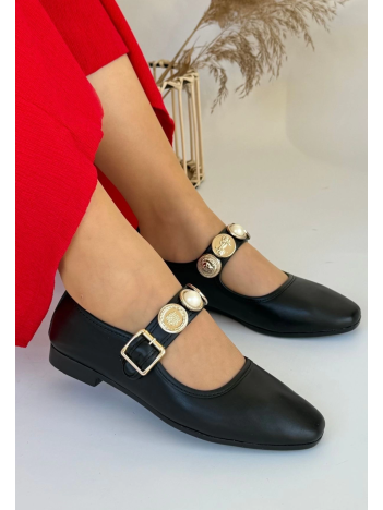 Koope Siyah Cilt Babet Ayakkabı Koope Siyah Cilt Babet Ayakkabı