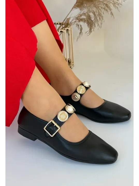 Koope Siyah Cilt Babet Ayakkabı Koope Siyah Cilt Babet Ayakkabı