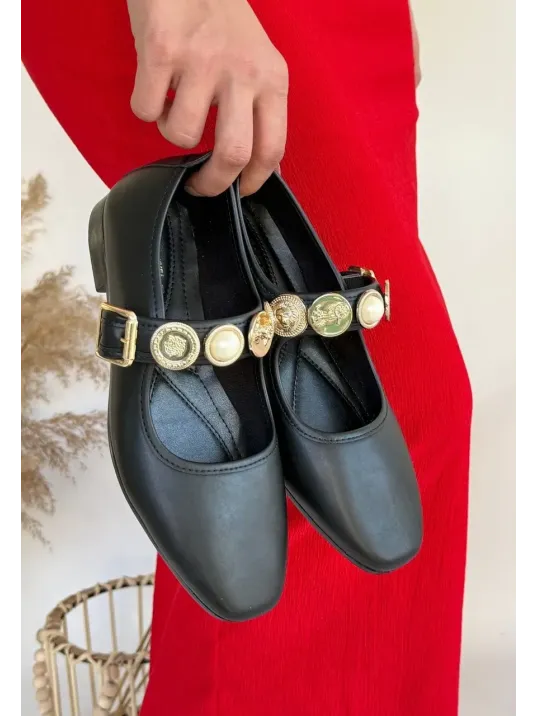 Koope Siyah Cilt Babet Ayakkabı Koope Siyah Cilt Babet Ayakkabı