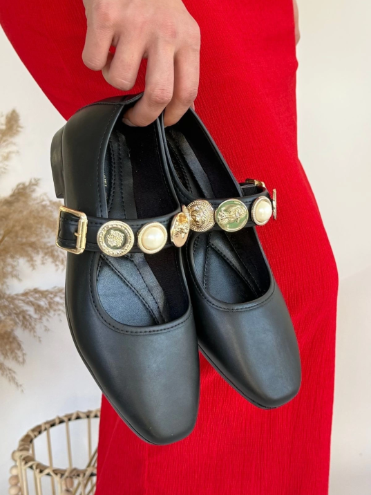 Koope Siyah Cilt Babet Ayakkabı Koope Siyah Cilt Babet Ayakkabı