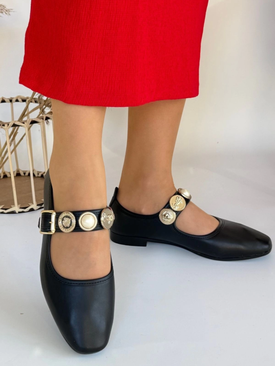 Koope Siyah Cilt Babet Ayakkabı Koope Siyah Cilt Babet Ayakkabı