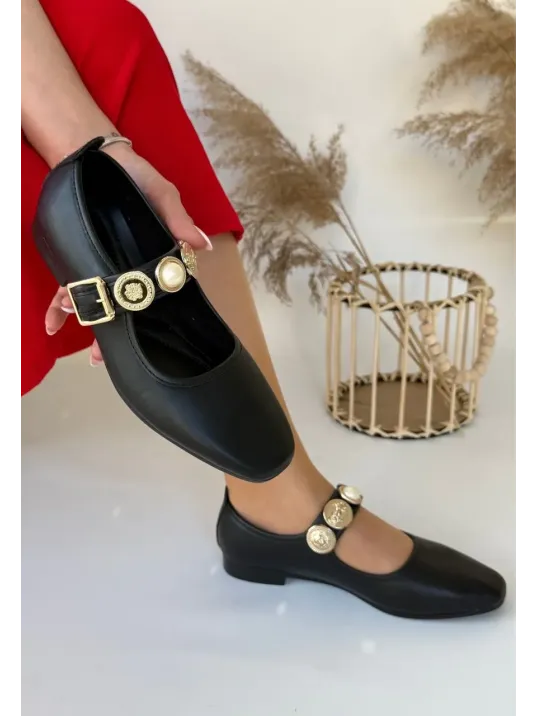 Koope Siyah Cilt Babet Ayakkabı Koope Siyah Cilt Babet Ayakkabı