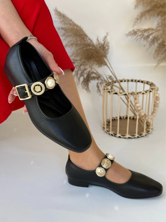 Koope Siyah Cilt Babet Ayakkabı Koope Siyah Cilt Babet Ayakkabı