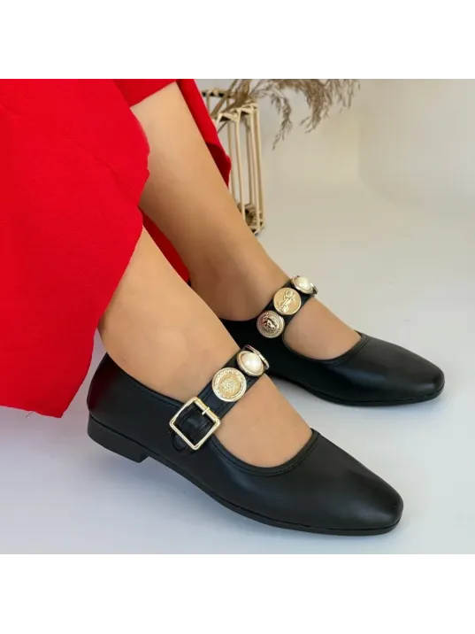 Koope Siyah Cilt Babet Ayakkabı Koope Siyah Cilt Babet Ayakkabı