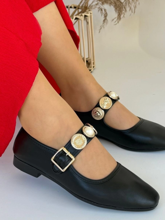 Koope Siyah Cilt Babet Ayakkabı Koope Siyah Cilt Babet Ayakkabı