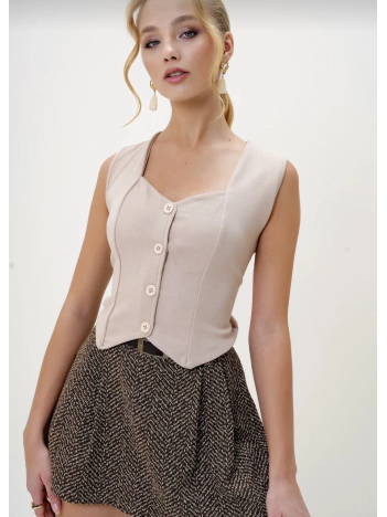Krep kumaş düğmeli yelek bej s3395 Krep kumaş düğmeli yelek bej s3395