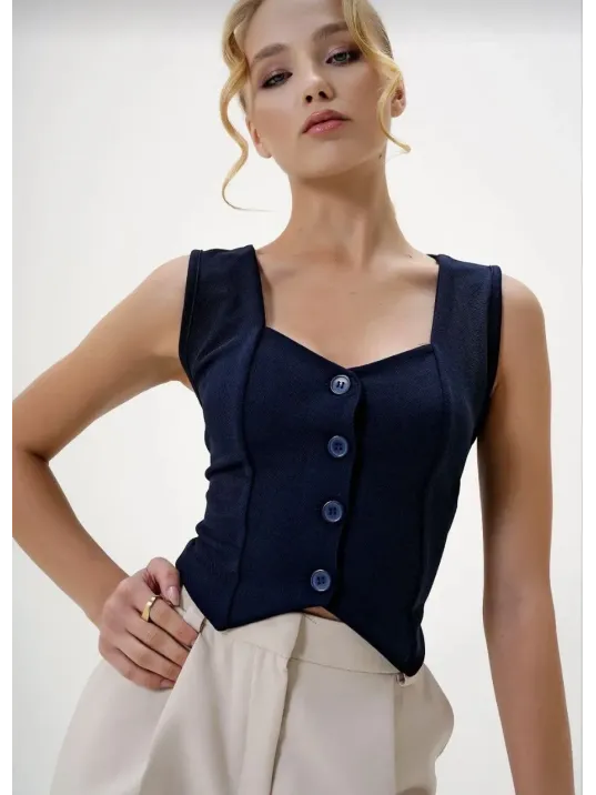 Krep Kumaş Düğmeli Yelek Lacivert S3395 Krep Kumaş Düğmeli Yelek Lacivert S3395