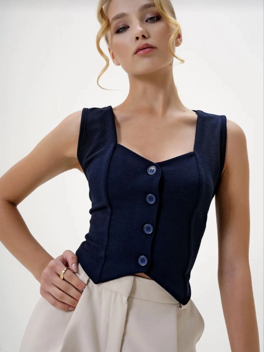 Krep kumaş düğmeli yelek lacivert s3395 Krep kumaş düğmeli yelek lacivert s3395