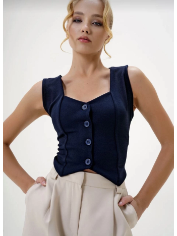 Krep kumaş düğmeli yelek lacivert s3395 Krep kumaş düğmeli yelek lacivert s3395