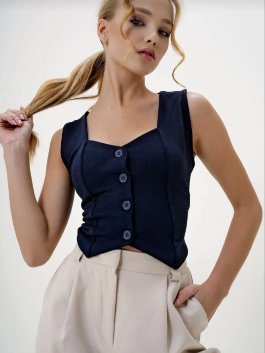 Krep kumaş düğmeli yelek lacivert s3395 Krep kumaş düğmeli yelek lacivert s3395