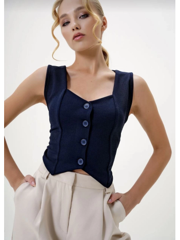 Krep kumaş düğmeli yelek lacivert s3395 Krep kumaş düğmeli yelek lacivert s3395