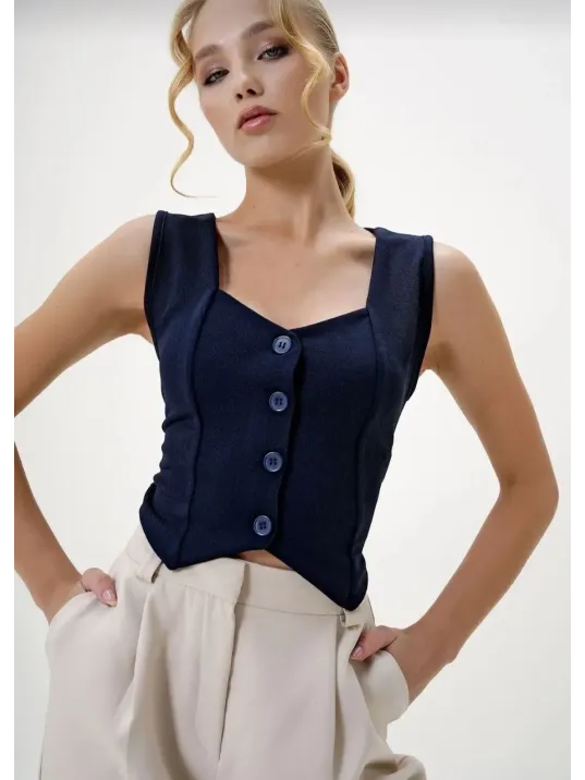 Krep Kumaş Düğmeli Yelek Lacivert S3395 Krep Kumaş Düğmeli Yelek Lacivert S3395