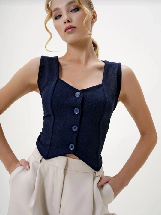 Krep kumaş düğmeli yelek lacivert s3395 Krep kumaş düğmeli yelek lacivert s3395