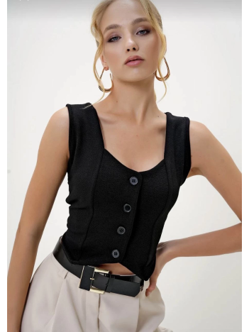 Krep kumaş düğmeli yelek siyah s3395 Krep kumaş düğmeli yelek siyah s3395