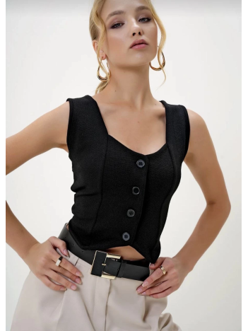 Krep kumaş düğmeli yelek siyah s3395 Krep kumaş düğmeli yelek siyah s3395