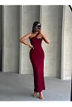 Krinkıl Tek Omuz Uzun Elbise Bordo S25455