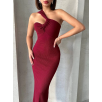 Krinkıl tek omuz uzun elbise bordo s25455