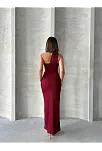 Krinkıl Tek Omuz Uzun Elbise Bordo S25455