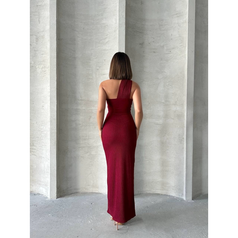 Krinkıl tek omuz uzun elbise bordo s25455 Krinkıl tek omuz uzun elbise bordo s25455