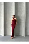 Krinkıl Tek Omuz Uzun Elbise Bordo S25455