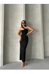 Krinkıl Tek Omuz Uzun Elbise Siyah S25455