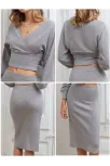 Kruvaze Şardonlu Etekli Takım Gri