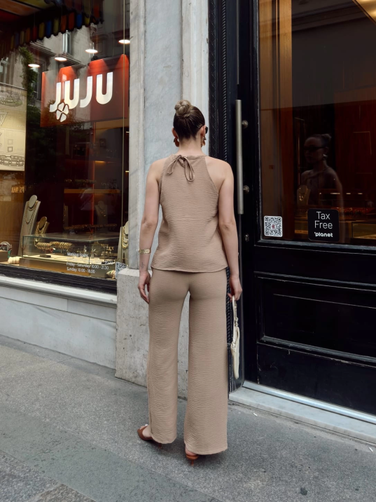 Kruvaze takım ayrobin bej s054