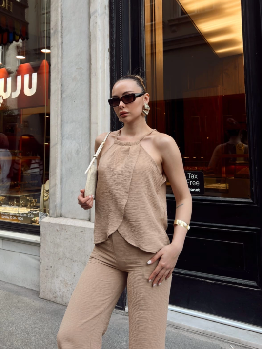 Kruvaze takım ayrobin bej s054