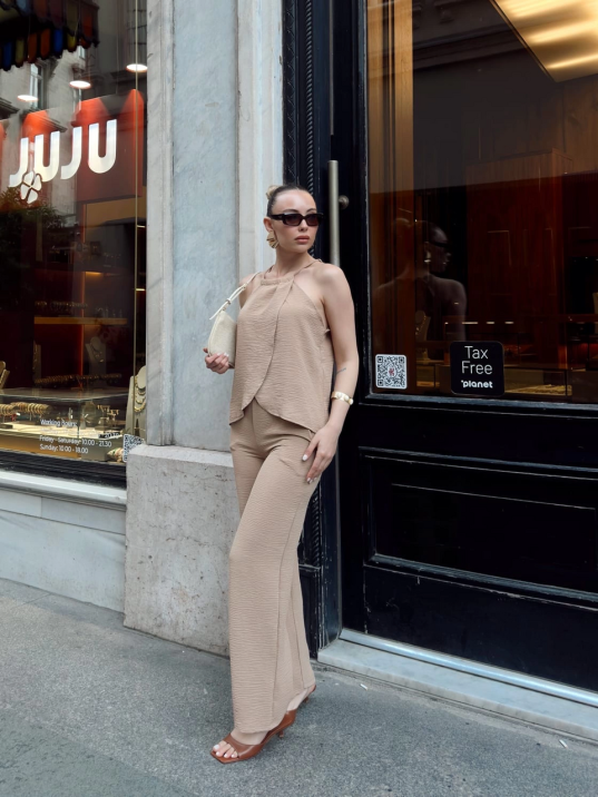 Kruvaze Takım Ayrobin Bej S054