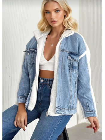 Kürklü kot ceket mavi t7009 Kürklü kot ceket mavi t7009