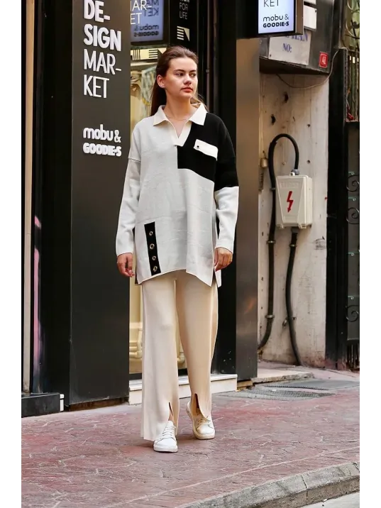 Kuş Gözü Triko Takım Beyaz