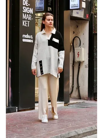 Kuş Gözü Triko Takım Beyaz