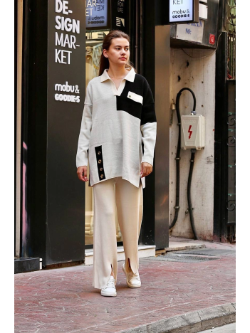 Kuş gözü triko takım Beyaz