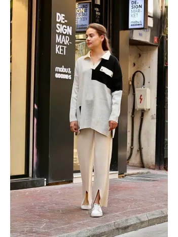 Kuş Gözü Triko Takım Beyaz