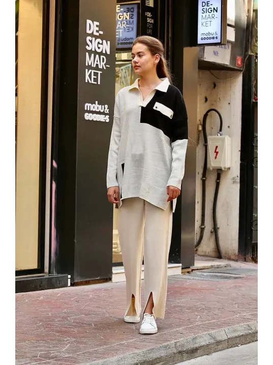 Kuş Gözü Triko Takım Beyaz