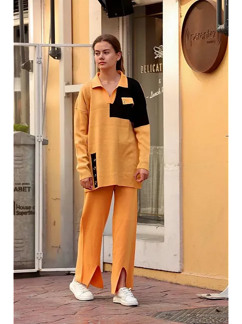 Kuş Gözü Triko Takım Hardal
