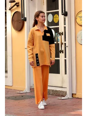 Kuş Gözü Triko Takım Hardal