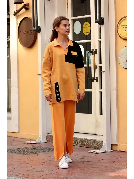 Kuş Gözü Triko Takım Hardal