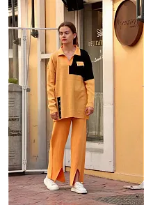 Kuş Gözü Triko Takım Hardal