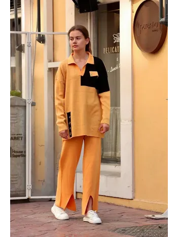 Kuş Gözü Triko Takım Hardal