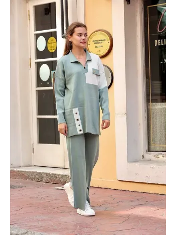 Kuş Gözü Triko Takım Mint