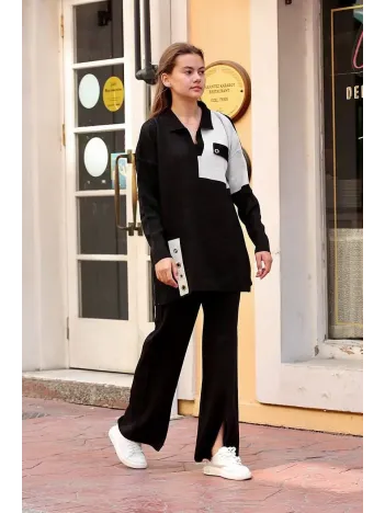 Kuş Gözü Triko Takım Siyah