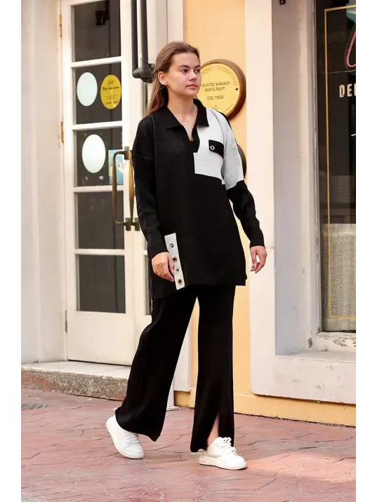 Kuş Gözü Triko Takım Siyah