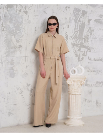 Kuşaklı gömlek yaka salaş tulum bej s255822 Kuşaklı gömlek yaka salaş tulum bej s255822