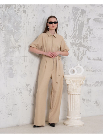 Kuşaklı gömlek yaka salaş tulum bej s255822 Kuşaklı gömlek yaka salaş tulum bej s255822