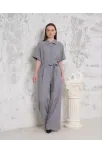 Kuşaklı Gömlek Yaka Salaş Tulum Gri S255822